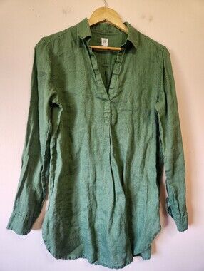 Gap 100% Linen Oversized Boyfriend Tunic Shirt Twig Green Size M EUC Earthy Moss